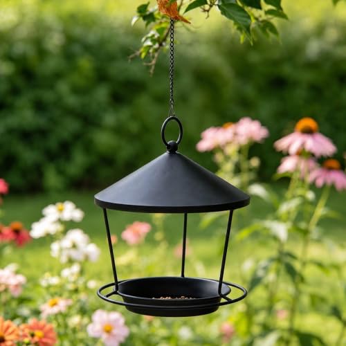 Mangeoire à oiseaux extérieure avec plateau suspendu résistant à la pluie