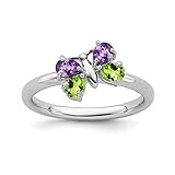 Art Deco Pear Amethyst & Peridot Gemstone 925 Sterling Silver Women Wedding Ring (Sterling Silver, 7.5)