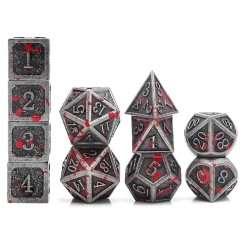 Haxtec 11PCS Bloodstained Metal DND Dice Set Blood Polyhedral D&D Dice for Dungeons and Dragons Gift TTRPG Antique Metal DND 5e Dice Set Cover
