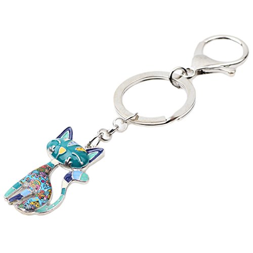 Bonsny Enamel Alloy Chain Cat Key Chains For Women Car Purse Handbag Charms (Blue) #TOP2