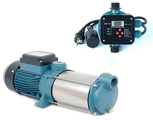 Preisvergleich Produktbild ibo Gartenpumpe Kreiselpumpe MHI1300 INOX + Steuerung DSK-18 mit Trockenlaufschutz - Leistung: 1300W - Spannung: 230 V / 50 Hz 6000 L / h - 100l / min. 5,5 bar. Laufräder aus Edelstahl.