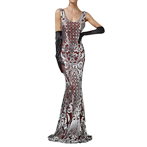 Robe longue en queue de poisson style rétro 1920 brodée de sequins