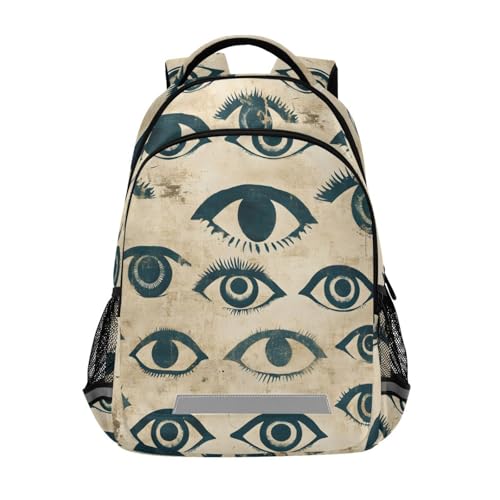 Vintage Eyes Pattern Kids Travel Backpack School Bag Large Capacity with Reflective Stripes for Boys Girls 11.6 × 6.9 × 16.7 INCH