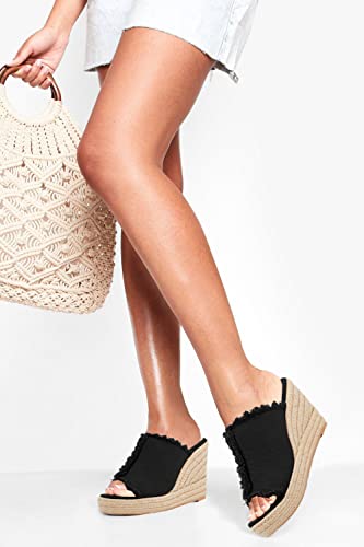 Juliet Holy Womens Wedge Sandals Peep Toe Denim Slip On Backless Espadrilles Platform Sandal Shoes #TOP4