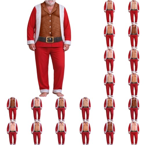 Mens Christmas Pajamas Set Funny 3D Fake Chest Santa Button Down Loungewear - image 1