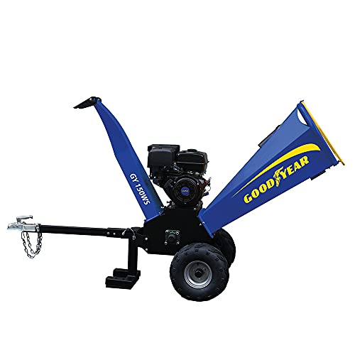 Goodyear - Biotrituradora Gasolina con Arranque Manual 15HP 11.250 W. Biotrituradora de Ramas con Chasis de Acero. Trituradora de Ramas, Ramitas y Hojas Secas para Jardín. Diámetro de Corte 120mm