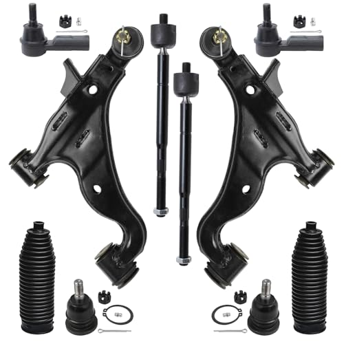 Image of Detroit Axle - RWD 10pc Front End Kit for 2005-2015 Toyota Tacoma, 2006 2007 2008 2009 2010 2011 2012 2013 2014 Lower Control Arms w /Ball Joint Inner Outer Tie Rods Upper Ball Joints Boots Replacement