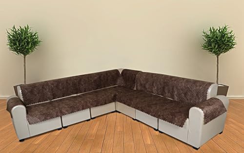 Image of l Shape Sofa Cover 7 Seater | Velvet Quilted Anti-Slip Sofa Cover Protector Covers | Sofa Cover for Living Room | Sofa Slipcovers | 3+2 (L-Shape) Quilted Luxe (Forest Green)
