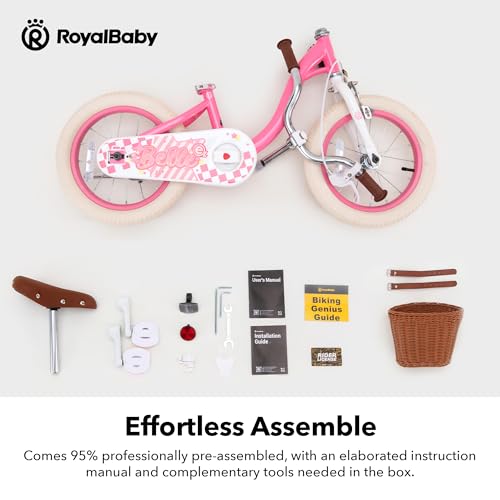 RoyalBaby Girls Bike Belle EZ Kids Bike, Balance and Pedal Bicycle, 14 Inch Wheel for Age 3-5 Years Toddlers to Big Kids, Pink by RoyalBaby - Used condition - Image 4