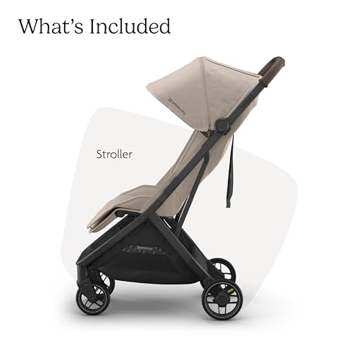 Image of UPPAbaby Minu V3 Travel Stroller - Lightweight + Compact Design - One-Hand Fold + Unfold - from Birth + Overhead Compatible - Ada (Sandstone /Carbon Frame /Chestnut Leather)