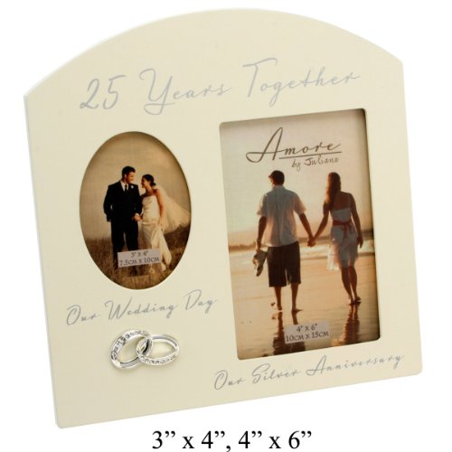 Image of Amore 25th Anniversary Silver Wedding Cream MDF 6x4" Double Photo Frame FW82925