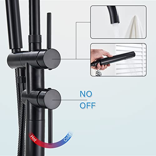 Yagatap Freestanding Bathtub Faucet Floor Mount Tub Filler Matte Black High Flow Shower Faucets With Handheld Shower Mixer Taps Swivel Spout #TOP2
