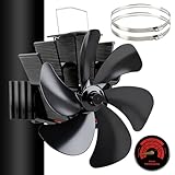 Lvjkes Ventilador chimenea magnético, ventilador para estufa de 6 aspas sin electricidad con termómetro de precisión ±3°, 2 anillos de repuesto para chimenea, hogar, quemador de leña, tubo de estufa