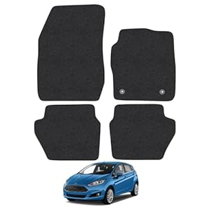 Car Mats for Ford Fiesta (2011-2017) [MK7] Tailored Fit Carpet Floor Mat Set Accessory Black Custom Fitted 4 Pieces with Clips – Anti-Slip Backing & Black Trim Edging