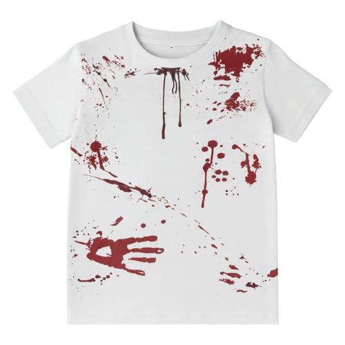 T-Shirt Halloween Homme Sanglant – Haut de Costume Zombie avec Taches de Sang – Tee-Shirt en Coton Manches Courtes pour Soirées Déguisées, Halloween et Événements d’Horreur