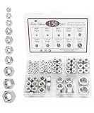 Bates- SAE Hex Nuts Assortment Kit, 10 Sizes, 150 pcs, Stainless Steel, 4#40 6#32 8#32 10#24 10#32 12#24 1/4'-20 5/16'-18 3/8'-16 1/2'-13, Hardware Nuts