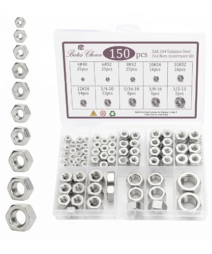 Bates Choice SAE Hex Nuts Assortment Kit, 150 pcs