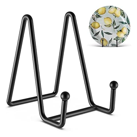 HONGYUTAI 3 Pack 4.5 Inch Plate Stands for Display Picture Stand - 4.5 Inch Vinyl Table Top Display, Metal Frame Holders Decorative Plate for Book , Picture, Photo and Platter, Tabletop Art, Black Cover