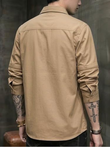 Image of SMOWKLY Men's Casual Shirt Jacket for Men | Lightweight 100% Cotton Overshirt | Full Sleeve Utility Shacket with Pockets | Stylish for Everyday Wear | Full Sleeve Button Down Shirt
