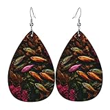 GGNKDL Bunte Fische in Seetang-Drucken, Wassertropfen-Anhänger und Leder-Ohrringe, geeignet als Urlaubsgeschenk für Frauen