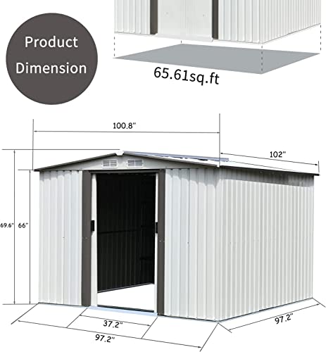 8 X 8 Ft Storage Shed, Outdoor Shed Metal Garden Storage Sheds, 8 X 8 Sheds & Outdoor Storage With Air Vent And Slide Door, Galvanized Steel Waterproof Large Tool Shed For Backyard, Patio, Lawn #TOP5