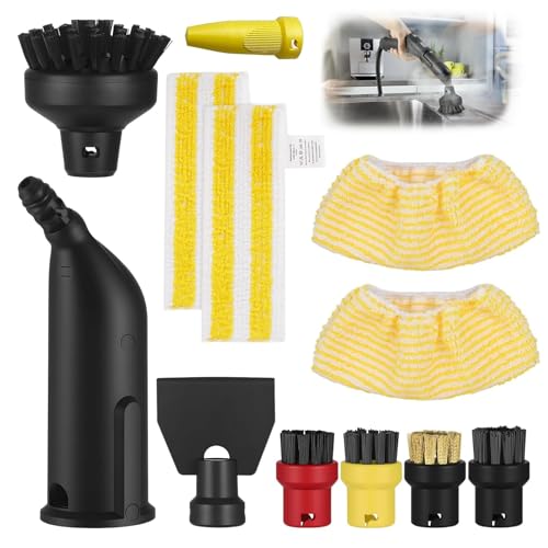 Juego de 12 Accesorios para Limpiadora a Vapor Kärcher SC1 a SC5 - Incluye: 5 Cepillos Redondos,1 Boquilla Alargada, 1 Boquilla Curva,1 Cepillo Plano & 4 Paños de Microfibra | Kit de Limpieza Versátil