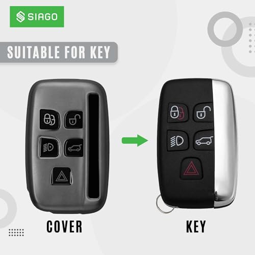 Image of SIAGO TPU Key Cover and Round Key Chain Compatible with Jaguar XF XJ XE F-PACE F-Type Range Rover Evoque Velar Discovery LR4 Land Rover Sport 5 Button Flip Key (Grey)
