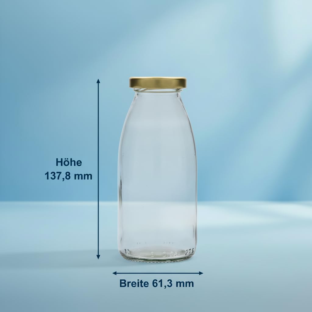 56 Glasflaschen 250 ml, leere Saftflaschen mit goldenem Schraubverschluss, zum Selbstbefüllen für Säfte, Smoothies, Milch, Tees oder Saucen