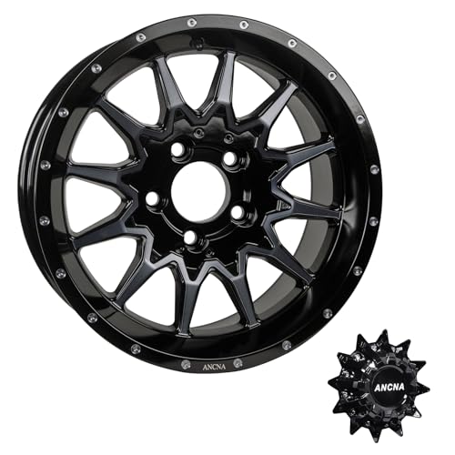 ANCNA 15in ATV/UTV Wheel Rim 15x7 5x114.3 +10 mm Offset Premium Aluminum Alloy Rim with Polished Black Spokes, Center Bore-73.1mm Wheel Load Raiting - 1200 LBS