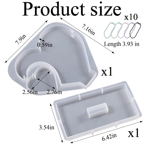 Image of 12PCS Resin Art Mould, Resin Art Kit with Moulds, Romantic Double Heart Mold with Base and Colored Bead Chain DIY Moulds Perfect for Wedding Anniversaries and Home Decor