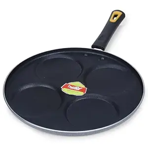 apsara kitchenware Diamond Aluminium Dura Big Non Stick Uttappa Tawa 4-Cavity with Handle for Mini Uttappa, Mini Pancake Maker, Mini Crepe Pan, Idli Pan Multi Snack Maker-Black