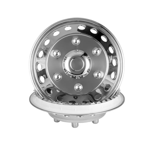 Image of 16 inch Polished Stainless Steel Dually Wheel Simulator Set, Fits 2007-2025 Dodge, Mercedes and Freightliner Sprinter Van - Durable Attractive -Bolt-On Hubcaps, 6 Lug 18 Hand Hole - with Tools