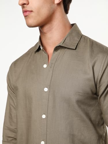 Image of Urbano Fashion Men's Linen Blend Full Sleeve Relaxed Fit Casual Solid Shirt