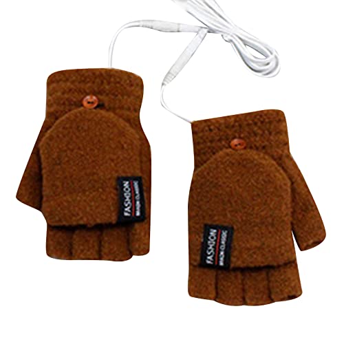 KELINFONG Winter Womens Heated Gloves, Fingerless Thermal Wool Convertible Mittens Gloves for Cycling Outdoor Cold Weather