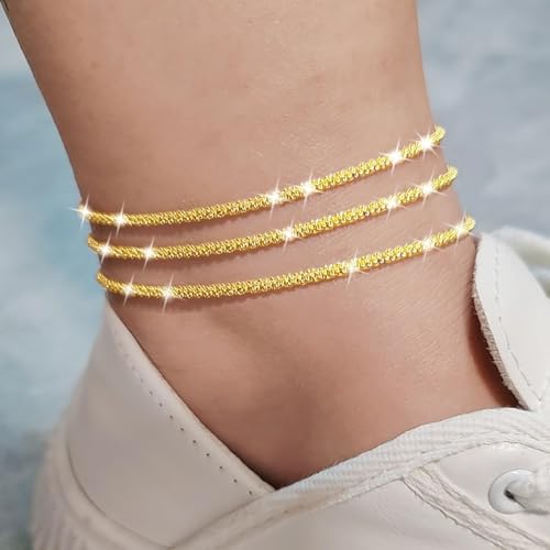 Image of Nanafast Women's Ankle Bracelets, Sparkling Multi-layer Anklet Bracelets for Women, Adjustable Shiny Gold /Silver Anklets for Women, Beach Cute Anklets Jewelry for Summer