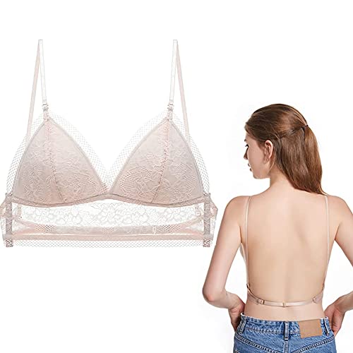 Sorviesw Soutien-Gorge de la Dentelle remontée sans Fil Bas, Support Invisible Profondeur V, Haut Tube à Dos avec Bretelles et tampons, Beige, XL