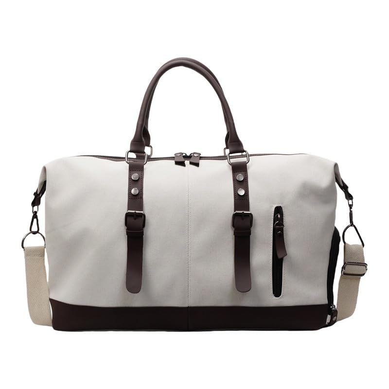 Canvas Weekender Travel Duffle Cabin Bag for Men & Women | Spacious Lightweight Carry-On Bag for Travel, Gym, Weekend Trips & Daily Use | Shoulder Bag | (White)-image-23
