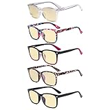 Eyekepper 5 Pack Square Nerd Blue Light Blocking Readers for Women Computer Reading Glasses Yellow Tinted +1.50