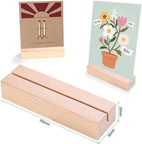 AiQInu Wooden Card Holder, Pack of 6 Beech Wood Menu Card Holders, Place Card Holders, Large and Stable, Wedding Card Holder and Postcard Holder (Pack of 6)
