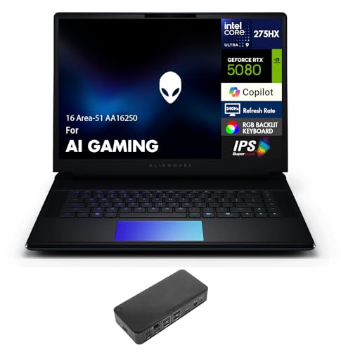 Alienware 16 Area-51 AA16250 AI Gaming Laptop 16.0″ WQXGA (Intel Ultra 9-275HX, GeForce RTX 5080 16GB, 64GB DDR5, 3x8TB SSD R0 (24TB), Win 11 Pro) w/USB-C Dock