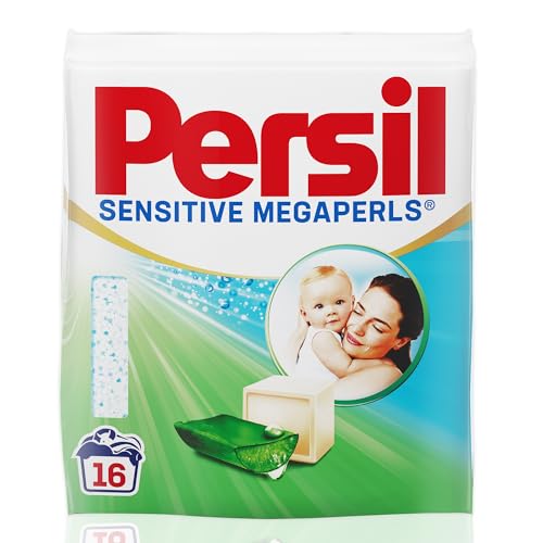 Persil Sensitive Megaperls Tiefenrein (16 Waschladungen), Waschmittel Für Allergiker Mit Beruhigender Aloe Vera Für Sensible Haut, Effektiv Von 20 °C 