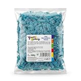 Yummy Gummy 1kg Fizzy Blue Raspberry Bottles Bag, Blue Raspberry Fizzy Jelly Sweets for Pick and Mix Displays