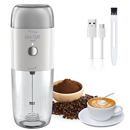Gricafe Coffee Grinder With Milk Frother, 2 In 1 Rechargeable Electric Foam Maker Stainless Steel Blade Grinder For Coffee Beans/Spices, Whisk Mixer Mini Blender Foamer For Espresso, Cappuccino,Latte #TOP19
