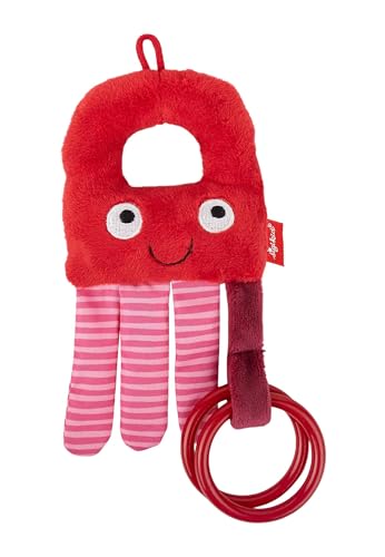 Sigikid Greifling Oktopus, RedStars Babyspielzeug mit Rassel und Ringen: greifen, entdecken, spielen, für Babys ab Geburt, Art.-Nr. 42920, rosa-rot, 18x8x2 cm