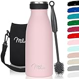 Milu - Botella de acero inoxidable, 350, 500, 750 ml, 1 l, 1,5 l, termo a prueba de fugas, doble pared, apto para bebidas con gas, para niños y adultos, incluye cepillo de limpieza, rosa, 350 ml