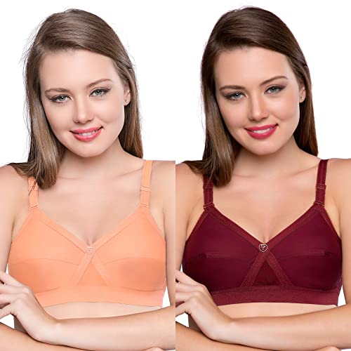 Image of TRYLO KPL Women's Cotton Non-Padded Bra Black /Black Currant /Butter SCOT /Coral /MARUN /Rasberry /Rose Gold /Nude /Sapphire /Skin /White 30 to 40 Available Cups C to I