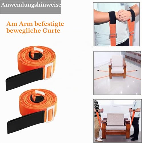 Foto von YELIKIT Tragegurte Umzug 2 Personen Tragegurt Transportgurt Schwerlast Möbelgurt Hebe und Tragesystem Verstellbar Hebegurte Mobelgurt für Schwere Gegenstände Klavier Waschmaschine Möbel, Orange