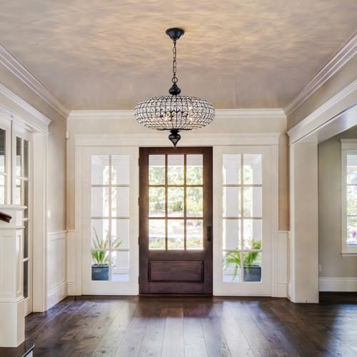 HUOKU 21" Crystal Chandelier, Large Dining Room Light Fixture Black Gold by HUOKU - Used condition - Image 5