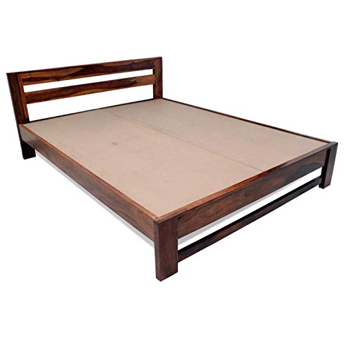 Image of Wooden King Size Bed Without Storage | Wooden Double Bed Cot Bed for Bedroom Furniture | Palang Double Bed for Hotels | Solid Sheesham Wood | Mattress Size: 78 X 72 Inch, Brown