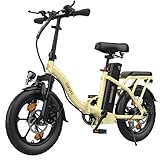 ESKUTE D100 E-Bike Klapprad 16 x 2,5 Zoll, Elektrofahrrad für Herren Damen, Fatbike mit Abnehmbarem 36V 13Ah Akku, Lange Reichweite bis 100 km, Faltbares Pedelec für Erwachsene, Hellgelb